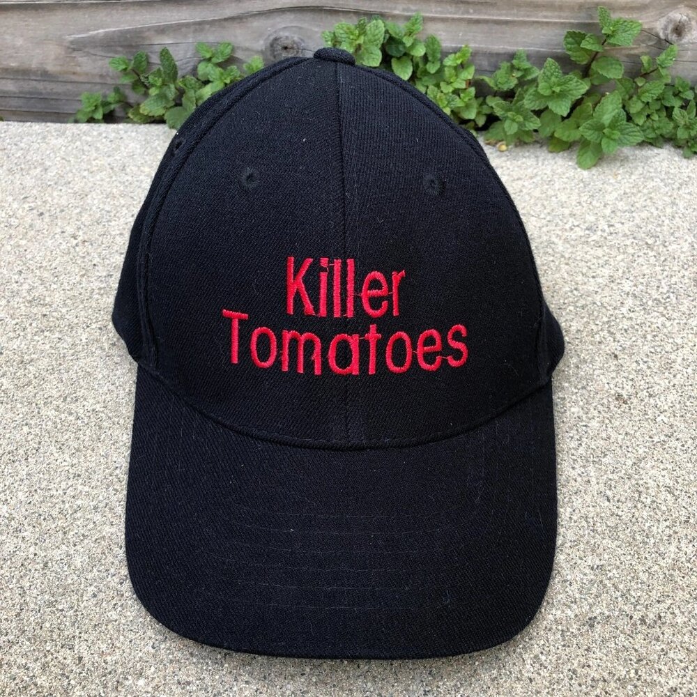 MAGIC HEADWEAR Killer Tomatoes Hat L/XL Fitted Cap Black Embroidered